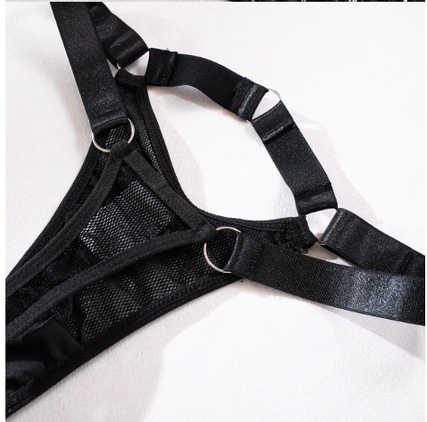 Juego de lencería de tul con encaje, tirantes al cuello y tanga